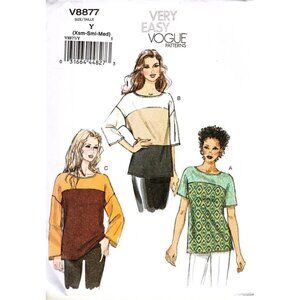 Very Easy Vogue V8877 Misses XS to M Casual Tunic Tops Uncut Sewing Pattern